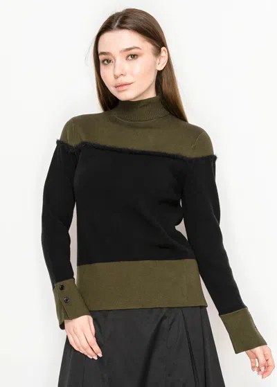 Yal New York Black And Olive Knit Turtleneck Sweater In Green