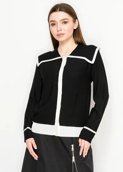 Yal New York Black And White Contrast Knit Cardigan