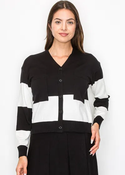 Yal New York Black & White Contrast Knit Cardigan