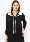 Yal New York Black And White Floral Embroidered Cardigan In Black