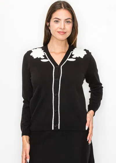 Yal New York Black And White Floral Embroidered Cardigan