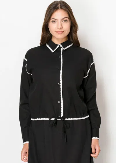 Yal New York Black & White Scallop Trim Linen Blouse In Multi
