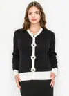 Yal New York Black And White Sweater With Cute Button Details In Black