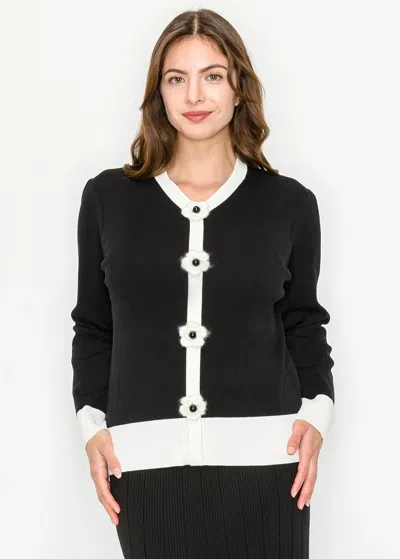 Yal New York Black And White Sweater With Cute Button Details