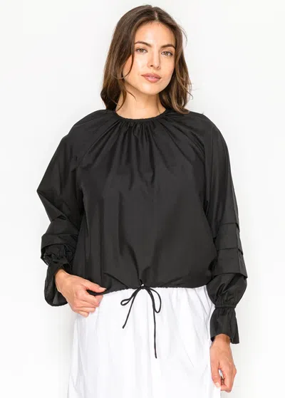 Yal New York Black Blouse With Structured Sleeve Bands