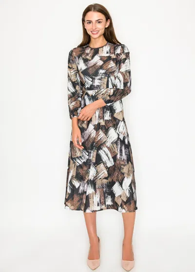 Yal New York Black Brushstroke Print Midi Dress