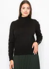 Yal New York Black Buttoned Sleeve Mock Neck Top In Black