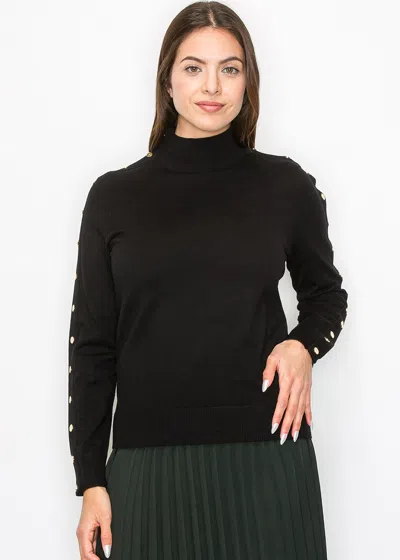 Yal New York Black Buttoned Sleeve Mock Neck Top