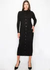 Yal New York Black Cable Knit Button-down Dress In Black