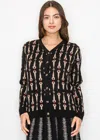 Yal New York Black Cardigan With Bold Geometric Print In Black