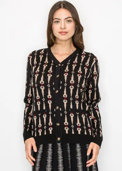 Yal New York Black Cardigan With Bold Geometric Print