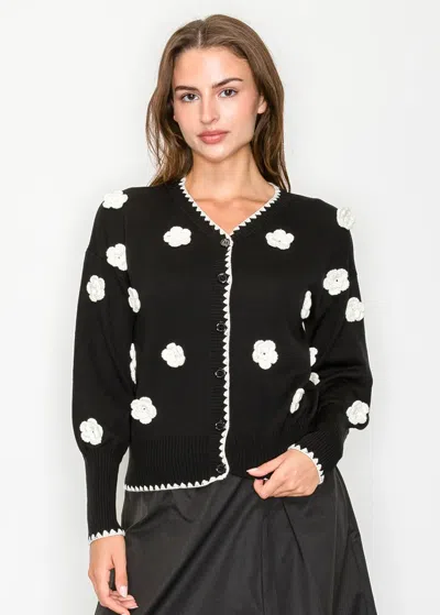 Yal New York Black Cardigan With Floral Detail