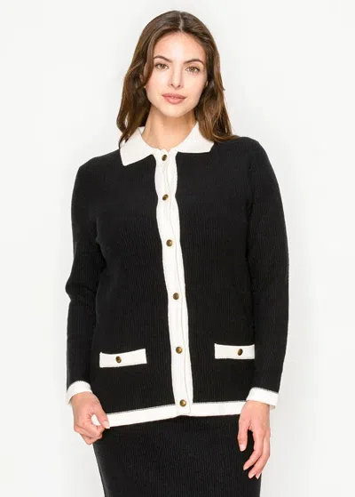 Yal New York Black Cardigan With White Accents