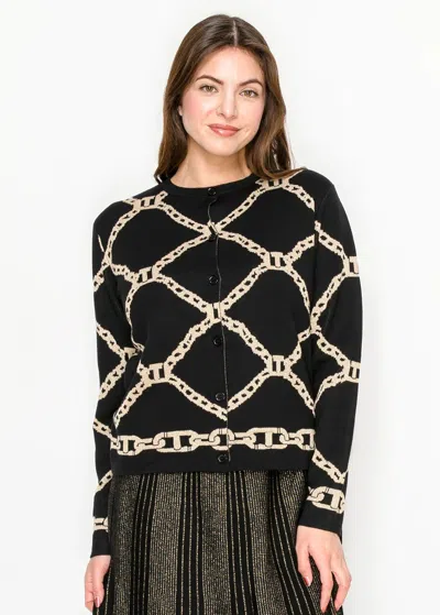 Yal New York Black Chain Print Button Cardigan