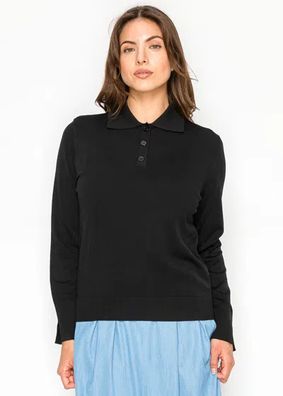 Yal New York Black Collared Knit Top