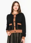 Yal New York Black Contrast Trim Cardigan With Front Pockets In Black
