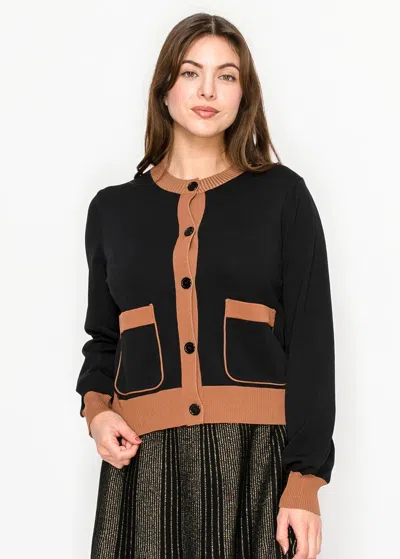 Yal New York Black Contrast Trim Cardigan With Front Pockets