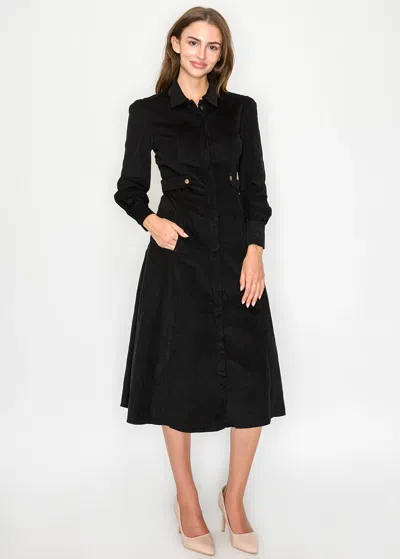 Yal New York Black Corduroy Midi Dress With Pockets