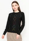 Yal New York Black Crewneck Sweater With Color Stitch In Black