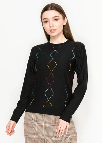 Yal New York Black Crewneck Sweater With Color Stitch