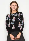 Yal New York Black Crewneck Sweater With Floral Pattern In Multi
