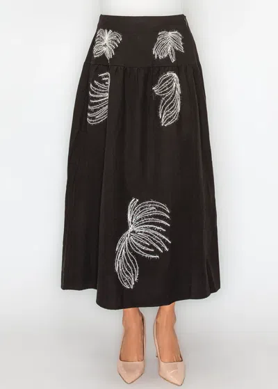 Yal New York Black Embroidered A-line Skirt