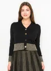 Yal New York Black Knit Cardigan With Metallic Gold Trim In Black