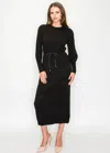 Yal New York Black Knit Dress With Tie Belt In Black