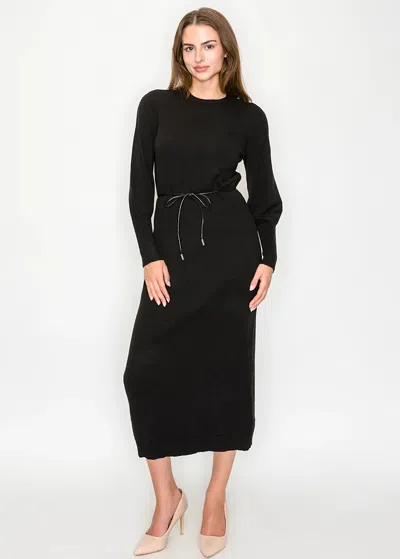 Yal New York Black Knit Dress With Tie Belt