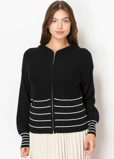 Yal New York Black Knit Hoodie With Contrast Stripes