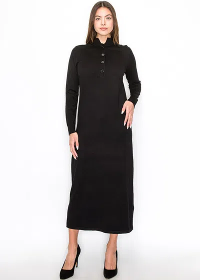 Yal New York Black Knit Midi Dress With Button Detail