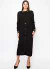 Yal New York Black Knit Midi Dress With Button Detail In Black