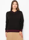 Yal New York Black Knit Sweater With Burgundy Trim In Multi