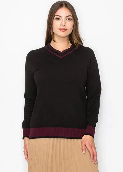 Yal New York Black Knit Sweater With Burgundy Trim In Multi