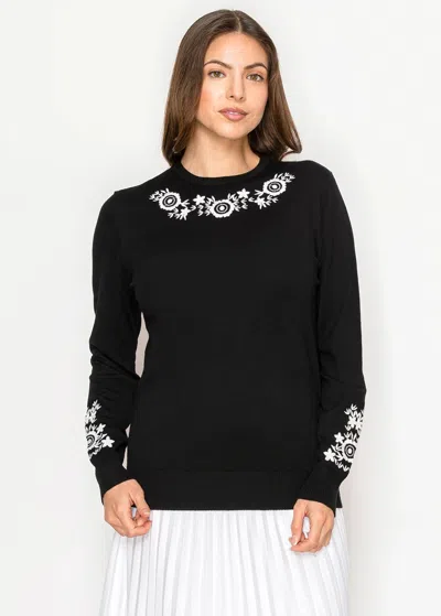 Yal New York Black Knit Sweater With Floral Detail