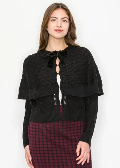 Yal New York Black Knit Sweater With Layered Cape Detail