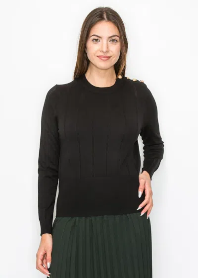 Yal New York Black Knit Sweater With Shoulder Buttons