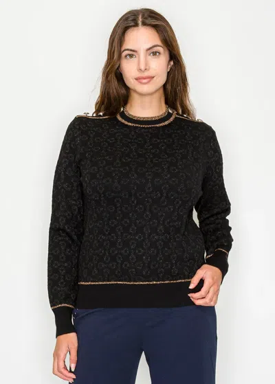 Yal New York Black Patterned Sweater With Gold Accents