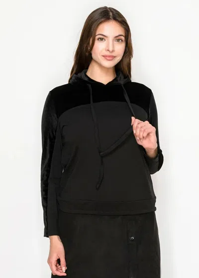 Yal New York Black Pullover Hoodie With Soft Velour Accents