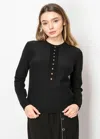 Yal New York Black Pullover With Decorative Button Trim In Black