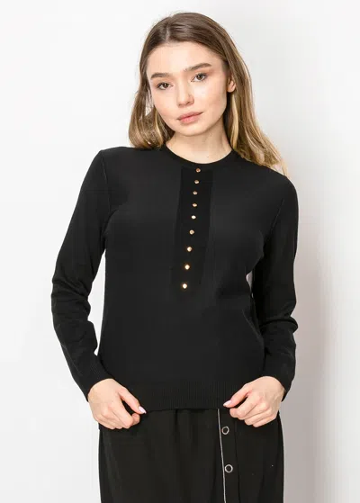 Yal New York Black Pullover With Decorative Button Trim