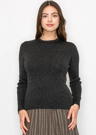 Yal New York Black Sparkle Ribbed Knit Top