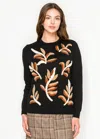 Yal New York Black Sweater With Autumn Leaf Design In Black