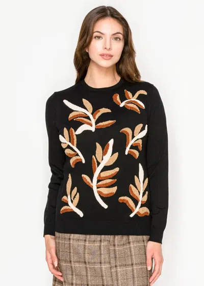 Yal New York Black Sweater With Autumn Leaf Design