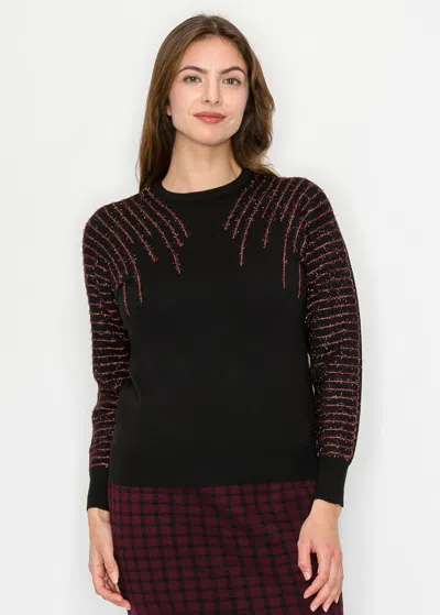 Yal New York Black Sweater With Burgundy Glitter Effect