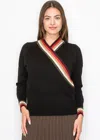 Yal New York Black Sweater With Colorful V-neck Detail In Black