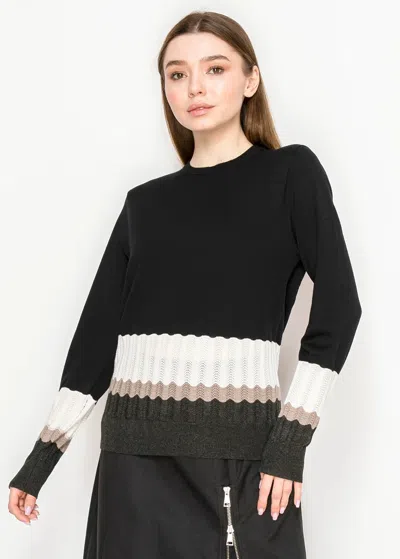 Yal New York Black Sweater With Contrast Rib Knit Hem