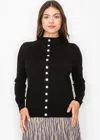 Yal New York Black Sweater With Elegant Button Trim In Black