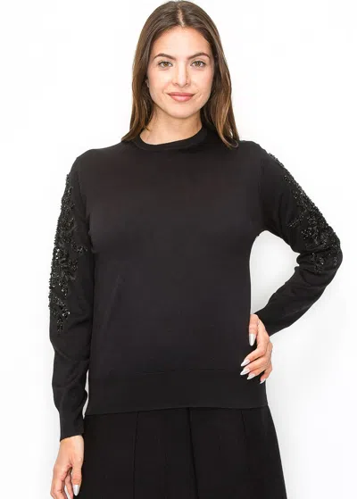 Yal New York Black Sweater With Embellished Sleeves
