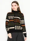 Yal New York Black Sweater With Multicolor Geometric Design In Black